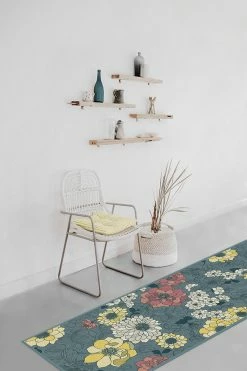 Hot Sale ⌛ Ruggable Floret Teal Blue Rug ✔️ -Outdoor Rugs Store Floret TealBlue C RC 0566 27 Washable Rug Yellow