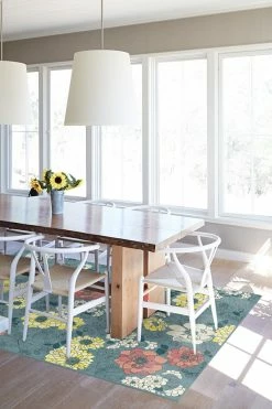 Hot Sale ⌛ Ruggable Floret Teal Blue Rug ✔️ -Outdoor Rugs Store Floret TealBlue C RC 0566 57 Washable Rug Flowers