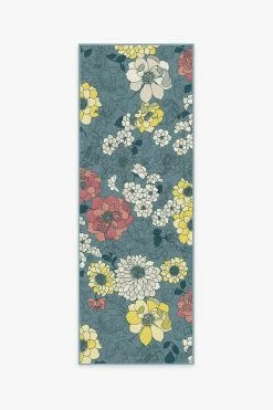Hot Sale ⌛ Ruggable Floret Teal Blue Rug ✔️ -Outdoor Rugs Store floret teal blue A RC 0566 27 V2